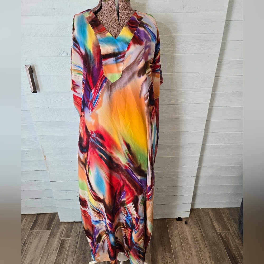 Unbranded Multicolor Abstract Maxi Nightwear Coverup Robe Dress No Size